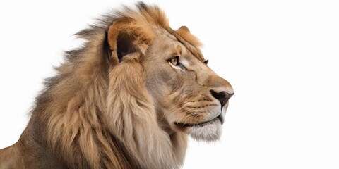 Obraz na płótnie Canvas portrait of lion panthera leo isolated on white background, generative ai