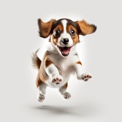 happy little dog puppy running isolated on white background, generative ai