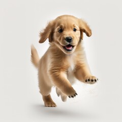 happy little dog puppy running isolated on white background, generative ai