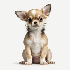 Obraz premium happy little chihuahua dog puppy sitting isolated on white background, generative ai