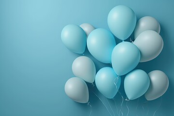 pastel blue balloons isolated on pastel background for birthday decoration and anniversary banner, created with Generative Ai Technology