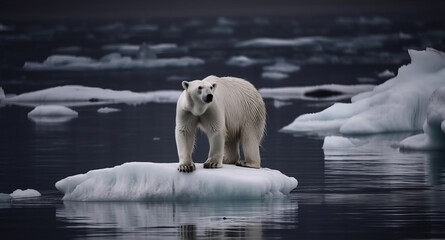 Fototapeta na wymiar A polar bear standing on top of an iceberg, created with Generative Ai Technology