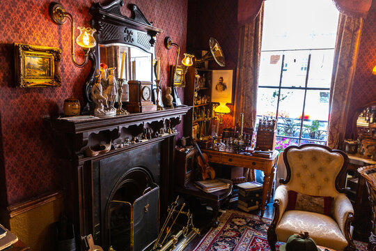 Vintage Interior Of The Sherlock Holmes Museum In London, England, UK