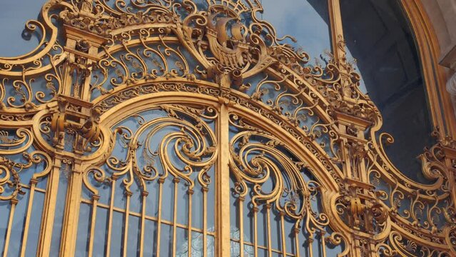 Detail Of A Gilded Entrance Gate Of Petit Palais In Paris, France. Low Angle