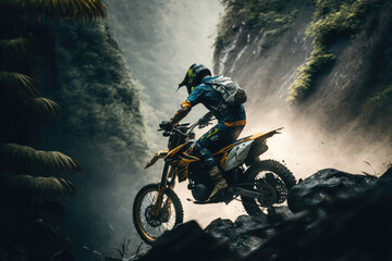 Fototapeta na wymiar Extreme Moto biking in the jungle