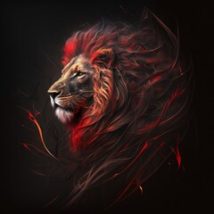 A painting of a lion's head with red hair, created with Generative Ai Technology