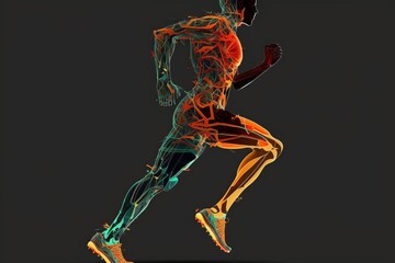 Obraz premium Sport Runner , Side profile view of sporty energetic serious healthy dynamic. Side view of a jogger legs with the power in the veins isolated, created with Generative Ai Technology
