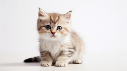 A young kitten looking adorably cute on a white background