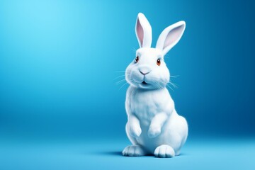 Cartoon white bunny on blue background. Generative AI
