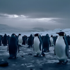 Obraz premium a colony of emperor penguins in Antarctica