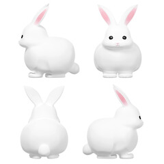 Obraz premium Set of four views of a cute white 3D rabbit