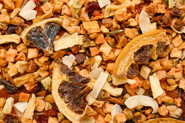 Dried fruit tea as background, closeup