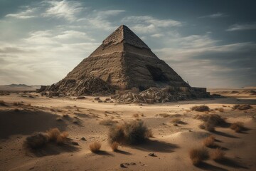 Obraz na płótnie Canvas 3D digital art of old pyramid situated in arid terrain. Generative AI