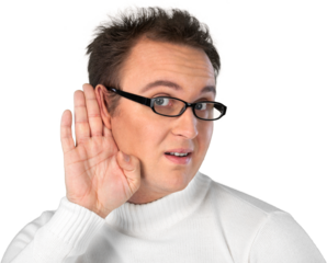 Listening handsome man wearing eyeglasses