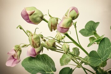 Illustration of a fragrant pea plant blossom. Generative AI