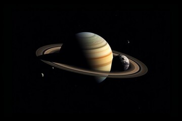 Saturn and its moons in our solar system. Generative AI