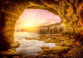 Gordijnen Landscape with sea cave at sunset, Ayia Napa, Cyprus © Serenity-H