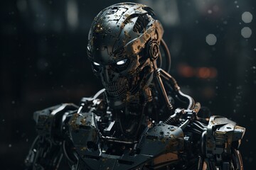 Obraz na płótnie Canvas Metal robot with AI capabilities. Generative AI