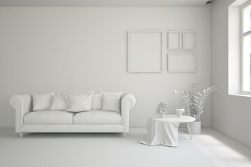 Grey interior desigh concept with furniture. 3D illustration