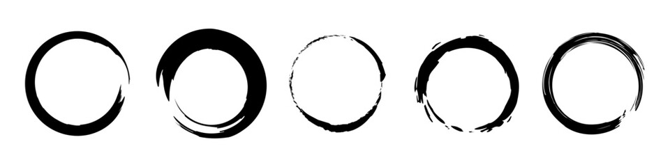 Black grunge round shapes. Brush strokes frames elements, frames for design. Vector isolated on white background.