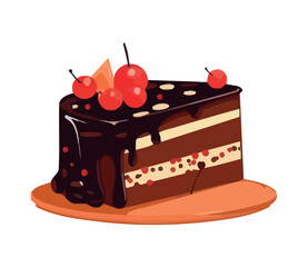 Sweet cake with chocolate and fruit decoration