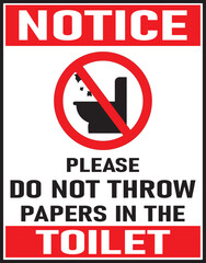 Do not throw paper towels in the toilet sign vector