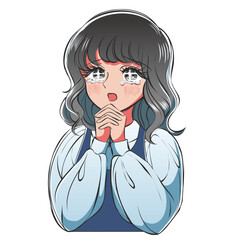 レトロ少女アニメ風・感動する女性のベクターアート