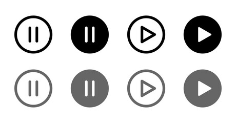 Play and pause buttons vector icons set