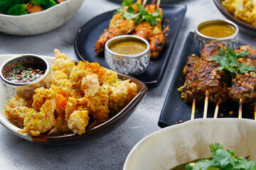 Freshly cooked Thai food spicy fried breaded shrimp
