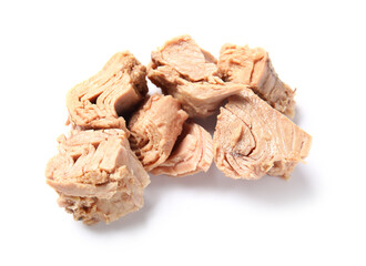 Delicious canned tuna isolated on white background