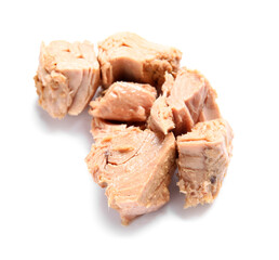 Delicious canned tuna isolated on white background