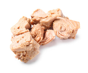 Delicious canned tuna isolated on white background