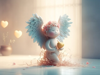 Cute Cartoon Angel. Holiday Easter Wallpaper. AI Generative Illustration.