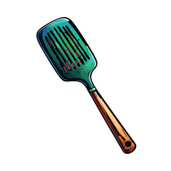 Grilled meal prepared with green spatula utensil