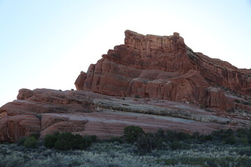 Fototapeta premium The massive rock formations can be found in the desert valley of the Arches National Park in Moab Utah