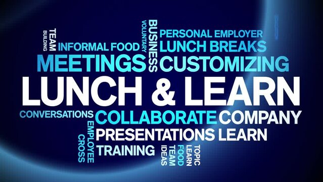 Lunch & learn animated tag word cloud;text design animation kinetic typography seamless loop.