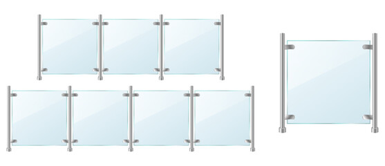 Obraz premium set mockup glass railling with fence section isolated - 3d illustration