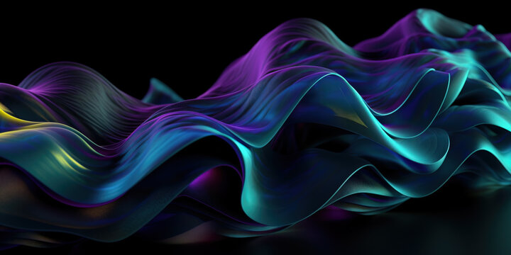 3d render, modern abstract wallpaper with curvy dark blue pink violet translucent film ruffles, layers and folds. Fashion background. Herb essential oil aroma bootle and leaf , Generative Ai