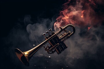 Trumpet emitting smoky effect. Generative AI