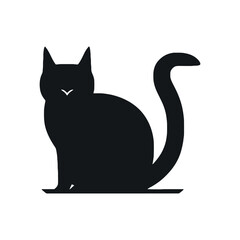 black cat logo silhouette, cute mouth illustration