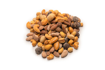  A group of almonds, pistachios, walnuts, macadamia, cashews.