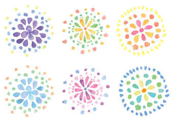 水彩手描きの花火のイラスト6種類1