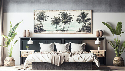 Tropical Vintage Bedroom Mock Up Digital Art