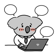 リモートで会話をするコアラの会社員