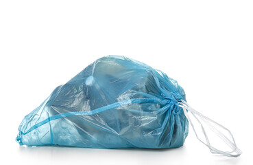 Garbage bag with different trash isolated on white background