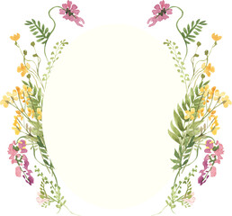 Frame of watercolor wild flowers