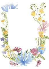Frame of watercolor wild flowers