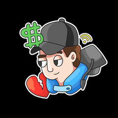 Doodle illustration for shirt screen printing, stickers. There are broken heart graduation hat, money and boy elements