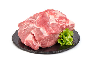 Raw pork shoulder isolated on white background.