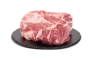 Raw Pork Neck isolated on white background.